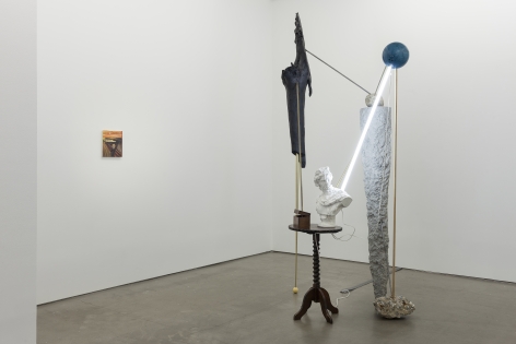 installation of sculptures, textiles, and paintings