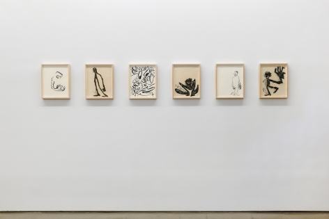 Installation view from Ricardo Gonzalez's solo exhibition. Featuring framed drawings on the wall